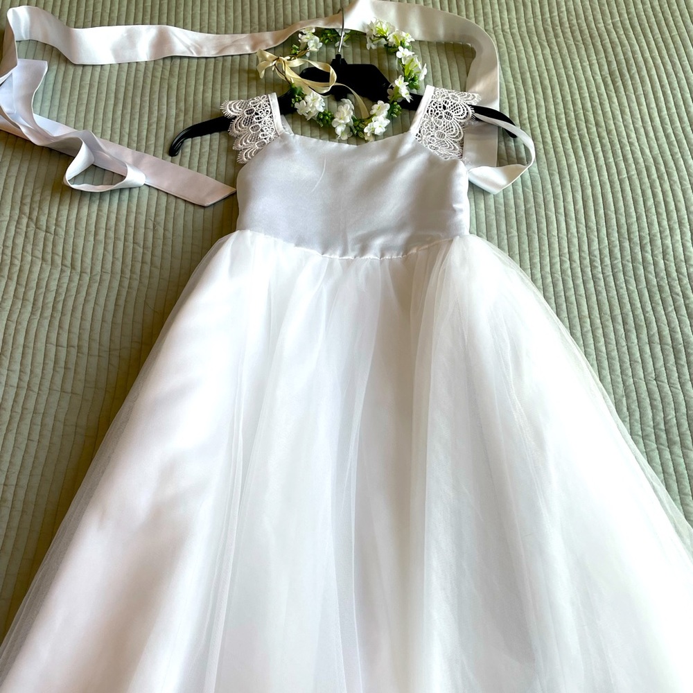 White Dress flower girl or 1st Communion
